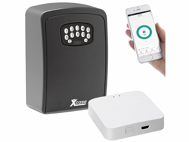 Xcase Schlüsselsafe: Mini-Schlüssel-Safe SAF-100.app mit Bluetooth