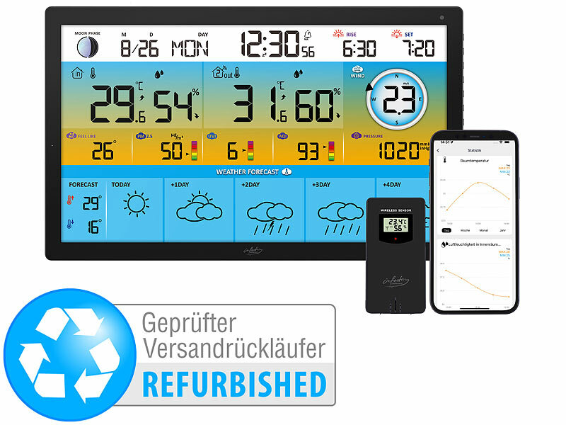 ; Wetterstationen mit Farb-Display, Funkuhr und Außensensor Wetterstationen mit Farb-Display, Funkuhr und Außensensor 