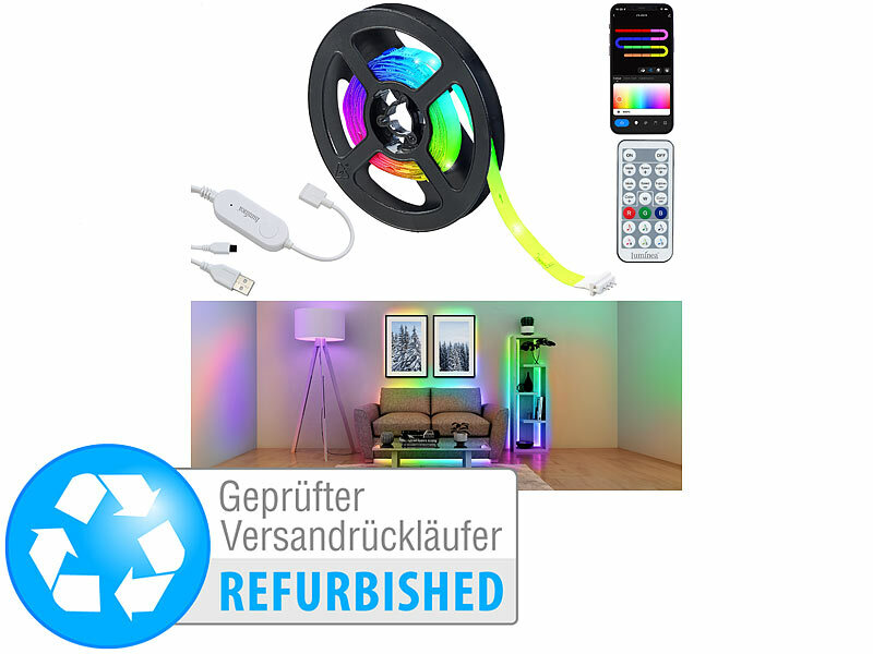 ; USB-WLAN-LED-Streifen-Set in RGB mit Sprach- & Soundsteuerung 
