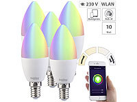 Luminea 5er-Set WLAN-LED-Lampe, kompat. zu Alexa & Google Assistant, E14; LED-Tropfen E27 (tageslichtweiß) LED-Tropfen E27 (tageslichtweiß) LED-Tropfen E27 (tageslichtweiß) 