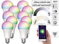 Luminea Home Control 10er-Set WLAN-LED-Lampen für Amazon Alexa/Google Assistant, E27,12 W