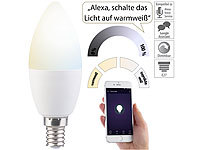 Luminea Home Control WLAN-LED-Lampe, für Siri, Alexa & Google Assistant, E14, weiß (CCT), F; WLAN-LED-Lampen E27 RGBW WLAN-LED-Lampen E27 RGBW WLAN-LED-Lampen E27 RGBW 