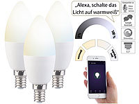 Luminea 3er-Set WLAN-LED-Lampen mit Sprachsteuerung, E14, CCT, F; LED-Tropfen E27 (warmweiß) LED-Tropfen E27 (warmweiß) LED-Tropfen E27 (warmweiß)