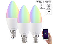 Luminea 3er-Set WLAN-LED-Lampen E14, RGB+W, kompatibel zu Amazon Alexa; LED-Tropfen E27 (tageslichtweiß) LED-Tropfen E27 (tageslichtweiß) LED-Tropfen E27 (tageslichtweiß) 