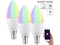 Luminea 3er-Set WLAN-LED-Lampen E14, RGB+W, kompatibel zu Amazon Alexa