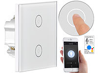 Luminea Home Control Touch-Doppel-Lichttaster, Amazon Alexa & Google Assistant kompatibel; WLAN-Unterputz-Steckdosen WLAN-Unterputz-Steckdosen WLAN-Unterputz-Steckdosen 