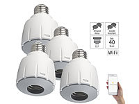 Luminea Home Control 4er-Set WLAN-E27-Lampenfassung, für Amazon Alexa & Google Assistant; WLAN-LED-Lampen E27 RGBW WLAN-LED-Lampen E27 RGBW WLAN-LED-Lampen E27 RGBW WLAN-LED-Lampen E27 RGBW 