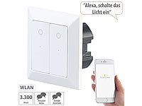 Luminea Home Control Doppel-Lichttaster mit WLAN, App, für Siri, Alexa & Google Assistant; WLAN-Steckdosen mit Stromkosten-Messfunktion WLAN-Steckdosen mit Stromkosten-Messfunktion WLAN-Steckdosen mit Stromkosten-Messfunktion 