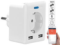 Luminea Home Control WLAN-Steckdose, 2 USB-Ports, App, für Alexa, Google Assistant, Siri; WLAN-Steckdosen mit Stromkosten-Messfunktion WLAN-Steckdosen mit Stromkosten-Messfunktion 