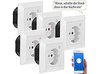 Luminea Home Control WLAN-Unterputz-Steckdose mit App, für Siri, Alexa & GA, 5er Pack; WLAN-Steckdosen mit Stromkosten-Messfunktion WLAN-Steckdosen mit Stromkosten-Messfunktion WLAN-Steckdosen mit Stromkosten-Messfunktion 