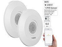 Luminea Home Control 2er-Set extra-flacher WLAN-PIR-Bewegungsmelder mit App, 360°, 230 Volt