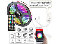 Luminea Home Control WLAN-RGB-LED-Streifen mit Sound-Steuerung, App, Sprachsteuerung, 5 m