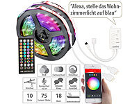 Luminea Home Control WLAN-RGB-LED-Streifen mit Sound-Steuerung, App, Sprachsteuerung, 10 m; WLAN-LED-Steh-/Eck-Leuchten mit App WLAN-LED-Steh-/Eck-Leuchten mit App WLAN-LED-Steh-/Eck-Leuchten mit App WLAN-LED-Steh-/Eck-Leuchten mit App 