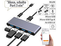 Xystec WLAN-USB-3.0-Hub mit 4 einzeln schaltbaren Ports, App, Sprachsteuerung; USB 2.0 Hubs USB 2.0 Hubs USB 2.0 Hubs USB 2.0 Hubs 