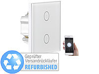 Luminea Home Control Touch-Doppel-Lichttaster, Versandrückläufer; WLAN-Touch-Lichttaster & -Dimmer WLAN-Touch-Lichttaster & -Dimmer 