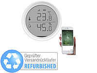 Luminea Home Control WLAN-Temperatur & Luftfeuchtigkeits-Sensor Versandrückläufer; WLAN-Universal-Fernbedienungen mit Display, App, Thermo- und Hygrometer 