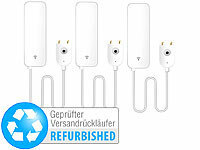 Luminea Home Control 3er-Set WLAN-Wassermelder, externer Sensor, Versandrückläufer; WLAN-Steckdosen mit Stromkosten-Messfunktion WLAN-Steckdosen mit Stromkosten-Messfunktion 