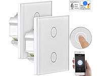Luminea Home Control 2er-Set Touch-Doppel-Lichttaster, komp. zu Alexa & Google Assistant; WLAN-Steckdosen WLAN-Steckdosen 