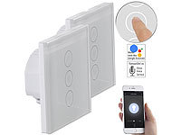 Luminea Home Control 2er-Set Touch-Lichtschalter & Dimmer, für Alexa & Google Assistant; WLAN-Unterputz-Steckdosen WLAN-Unterputz-Steckdosen WLAN-Unterputz-Steckdosen WLAN-Unterputz-Steckdosen 