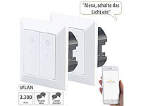 Luminea Home Control 2er-Set Doppel-Lichttaster mit WLAN, App und Sprachsteuerung; WLAN-Steckdosen mit Stromkosten-Messfunktion WLAN-Steckdosen mit Stromkosten-Messfunktion WLAN-Steckdosen mit Stromkosten-Messfunktion WLAN-Steckdosen mit Stromkosten-Messfunktion 