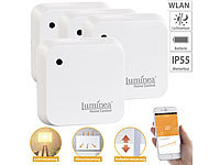 Luminea Home Control 4er-Set Wetterfeste WLAN-Licht & Dämmerungs-Sensoren mit App, IP55; WLAN-Steckdosen mit Stromkosten-Messfunktion WLAN-Steckdosen mit Stromkosten-Messfunktion WLAN-Steckdosen mit Stromkosten-Messfunktion WLAN-Steckdosen mit Stromkosten-Messfunktion 