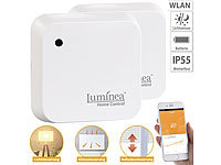 Luminea Home Control 2er-Set Wetterfeste WLAN-Licht & Dämmerungs-Sensoren mit App, IP55; WLAN-Steckdosen mit Stromkosten-Messfunktion 