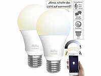 Luminea Home Control 2er-Set WLAN-LED-Lampe, E27, 806lm, AmazonAlexa & GoogleAssistant, CCT; WLAN-LED-Lampen E27 RGBW 