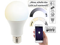 Luminea Home Control WLAN-LED-Lampe, für Alexa, Siri & Google Assistant, E27, 1.055 lm, CCT; WLAN-LED-Lampen E27 RGBW WLAN-LED-Lampen E27 RGBW WLAN-LED-Lampen E27 RGBW 
