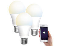 Luminea Home Control 3er-Set WLAN-LED-Lampen, E27, 806lm, für Alexa & Google Assistant, CCT; WLAN-LED-Lampen E27 RGBW WLAN-LED-Lampen E27 RGBW 