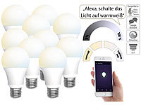 Luminea Home Control 10 WLAN-LED-Lampen, E27, 806 lm, für Alexa & Google Assistant, CCT; WLAN-LED-Lampen E27 RGBW WLAN-LED-Lampen E27 RGBW 