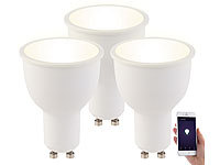 Luminea 3er-Set WLAN-LED-Lampen GU10, komp. mit Alexa, warmweiß, 4,5 Watt, F; LED-Tropfen E27 (warmweiß) LED-Tropfen E27 (warmweiß) LED-Tropfen E27 (warmweiß) 