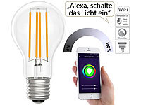 Luminea Home Control LED-Filament-Lampe, E27, Amazon Alexa & Google Assistant, 2700 K; WLAN-LED-Lampen E27 RGBW 