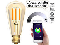 Luminea Home Control LED-Filament-Lampe, komp. zu Amazon Alexa & Google Assistant, 2200 K; WLAN-LED-Lampen E27 RGBW 