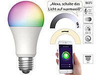 Luminea Home Control WLAN-LED-Lampe, für Amazon Alexa und Google Assistant, E27, RGBW, 15 W