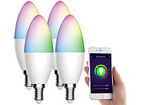 Luminea Home Control 4er-Set WLAN-LED-Kerze, E14, RGB-CCT, 5,5 W (ersetzt 40 W), 470lm, App; WLAN-LED-Lampen E27 RGBW WLAN-LED-Lampen E27 RGBW 