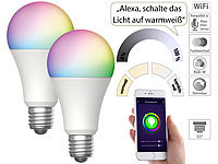 Luminea Home Control 2er-Set WLAN-LED-Lampe, E27, RGB-CCT, 9W (ersetzt 75W), F, 800 lm, App