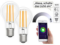 Luminea Home Control LED-Filament-Lampe, komp. zu Amazon Alexa / GA, 2700 K 2er-Set; WLAN-LED-Lampen E27 RGBW 