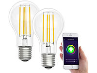 Luminea Home Control LED-Filament-Lampe, komp. zu Amazon Alexa / GA, 6500 K 2er-Set; WLAN-LED-Lampen E27 RGBW WLAN-LED-Lampen E27 RGBW WLAN-LED-Lampen E27 RGBW 