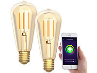 Luminea Home Control 2er-Set LED-Filament-Lampen, komp. zu Amazon Alexa & Google, 2200 K