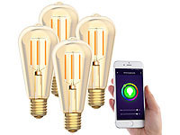 Luminea Home Control 4er-Set LED-Filament-Lampen, komp. zu Alexa & Google Assistant, 2200 K; WLAN-LED-Lampen E27 RGBW WLAN-LED-Lampen E27 RGBW 