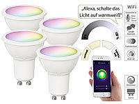 Luminea Home Control 4er-Set WLAN-LED-Spots, GU10, RGB-CCT; 4,5 Watt, F, 350 lm, 100°, App; WLAN-LED-Lampen E27 RGBW WLAN-LED-Lampen E27 RGBW WLAN-LED-Lampen E27 RGBW WLAN-LED-Lampen E27 RGBW