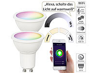 Luminea Home Control 2er-Set WLAN-LED-Spots, GU10, RGB-CCT, 4,5 Watt, F, 350 lm, 100°, App