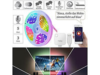 Luminea Home Control USB-RGB-LED-Streifen mit WLAN, App, Sound & Sprachsteuerung, 3 m; WLAN-USB-Stimmungsleuchten mit RGB + CCT-LEDs und App WLAN-USB-Stimmungsleuchten mit RGB + CCT-LEDs und App WLAN-USB-Stimmungsleuchten mit RGB + CCT-LEDs und App WLAN-USB-Stimmungsleuchten mit RGB + CCT-LEDs und App 