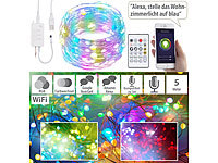 Luminea Home Control Lichterkette dimmbar, WLAN-RGB-Lichterkette