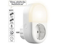 Luminea Home Control WLAN-Steckdose mit smartem LED-Nachtlicht, App & Sprachsteuerung, 16 A; WLAN-Steckdosen mit Stromkosten-Messfunktion WLAN-Steckdosen mit Stromkosten-Messfunktion WLAN-Steckdosen mit Stromkosten-Messfunktion 