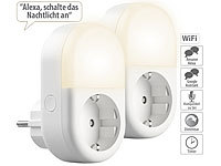 Luminea Home Control 2er-Set WLAN-Steckdose mit LED-Nachtlicht, App & Sprachsteuerung, 16 A; WLAN-Steckdosen mit Stromkosten-Messfunktion 