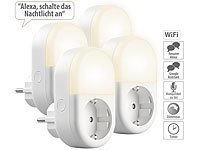 Luminea Home Control 4er-Set WLAN-Steckdose mit LED-Nachtlicht, App & Sprachsteuerung, 16 A; WLAN-Steckdosen mit Stromkosten-Messfunktion WLAN-Steckdosen mit Stromkosten-Messfunktion WLAN-Steckdosen mit Stromkosten-Messfunktion 