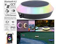 Lunartec Smarte Solar-Outdoor-Leuchte, RGB-CCT-LEDs, PIR, Bluetooth, App, 90 lm; LED-Solar-Wegeleuchten LED-Solar-Wegeleuchten 