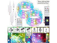 Luminea Home Control 2er RGB-LED-Lichterdraht mit Musik-Steueurung, WLAN und App, USB, 5 m; WLAN-LED-Steh-/Eck-Leuchten mit App WLAN-LED-Steh-/Eck-Leuchten mit App 