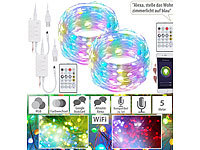 Luminea Home Control 2er RGB-LED-Lichterdraht mit Musik-Steueurung, WLAN und App, USB, 5 m